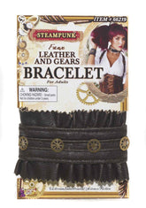 Steampunk Faux Leather & Gears Bracelet Adult Costume Jewelry