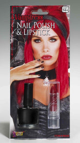 Vampiress Black Nail Polish & Lipstick Costume Makeup set