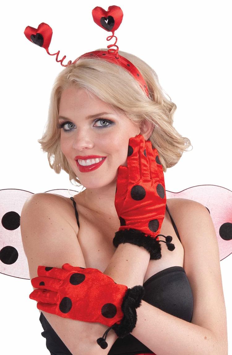 Red & Black Polka Dot Lady Bug Short Gloves Costume Accessory