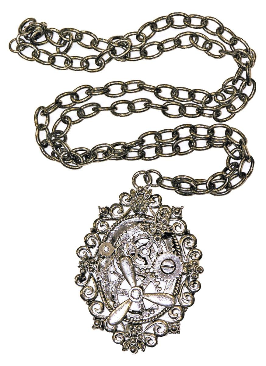 Steampunk Silver Gear Costume Necklace