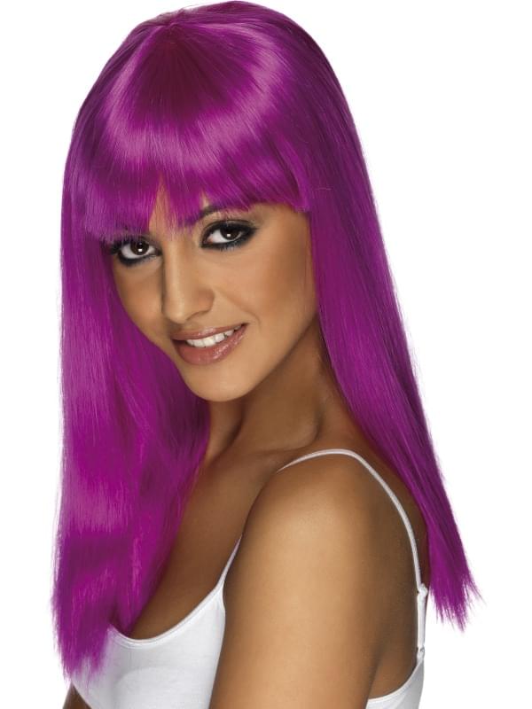 Long Straight Neon Purple Glamourama 80's Punk Rock Adult Costume Wig